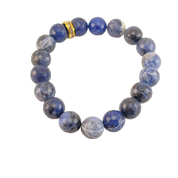 Sisco Berluti Sodalite Stretch Bracelet Facited Stones with Rhinestone Accent - Picture 2 of 9
